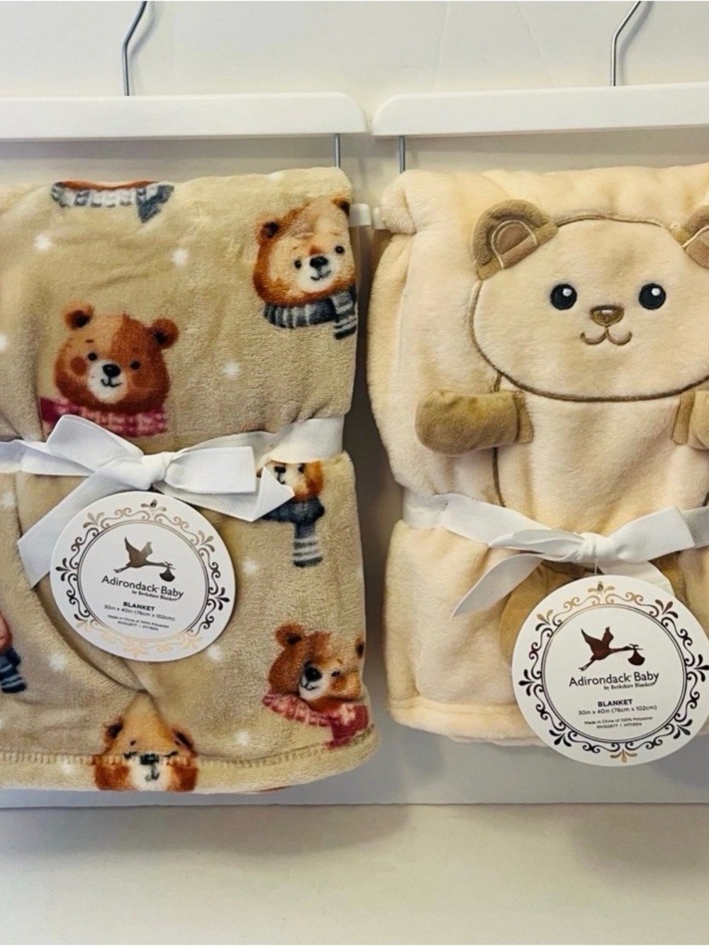 Adirondack Baby by Berkshire Lot of 2 Teddy Bear Baby Blankets 3D Winter Scarves